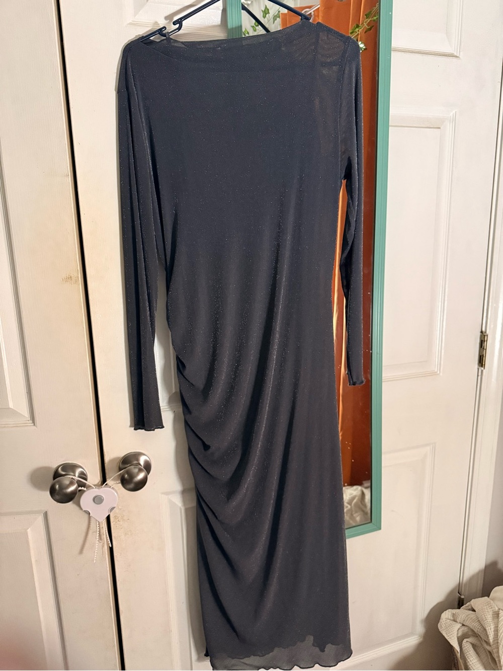 Women's Gray Long-Sleeve Ruched Evening Dress